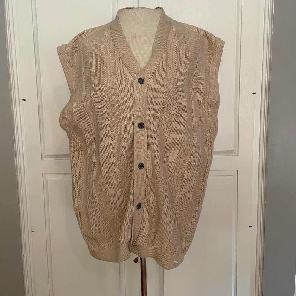 VTG Reebok GOLF‎ Men's Large/L Beige Knit V-Neck Sleeveless Cardigan Vest Cotton